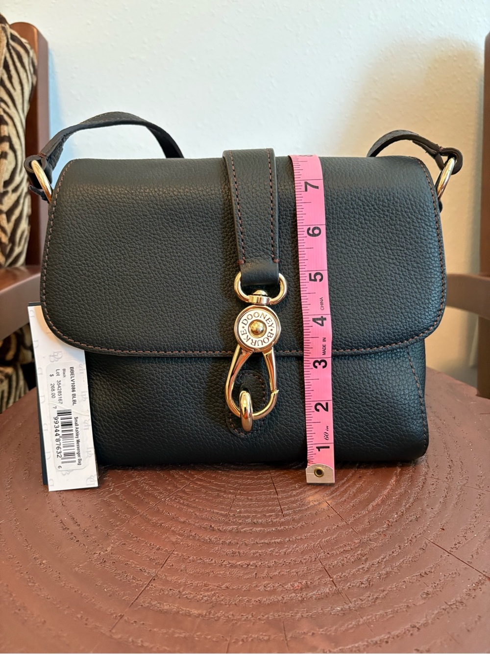 Dooney & Bourke Black Pebble Leather Flap Crossbody with Gold Hardware